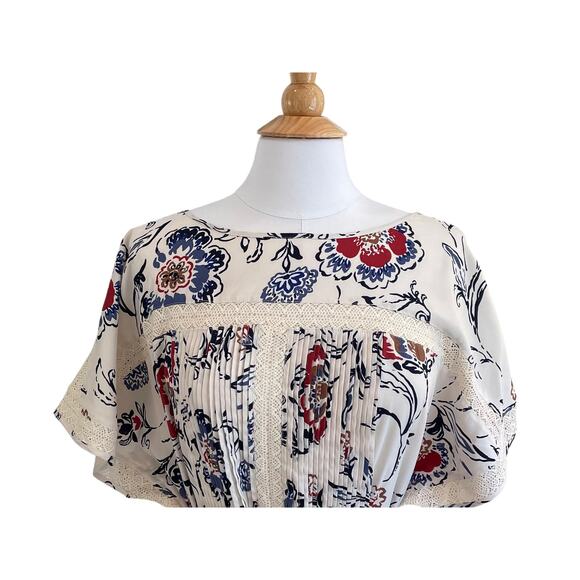 Ann Taylor Floral Autumn Colors Short Sleeve Midi Tie Dress, Lace, Pleats, 14 - Picture 2 of 11